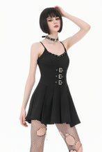Load image into Gallery viewer, Dark Punk Camisole Dress with Studded Neckline, Triple Buckle Waist and Pleated A-Line Skirt DW1196