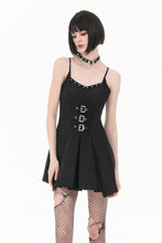 Load image into Gallery viewer, Dark Punk Camisole Dress with Studded Neckline, Triple Buckle Waist and Pleated A-Line Skirt DW1196