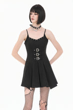Load image into Gallery viewer, Dark Punk Camisole Dress with Studded Neckline, Triple Buckle Waist and Pleated A-Line Skirt DW1196