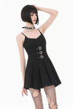 Load image into Gallery viewer, Dark Punk Camisole Dress with Studded Neckline, Triple Buckle Waist and Pleated A-Line Skirt DW1196
