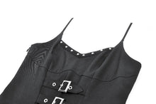 Load image into Gallery viewer, Dark Punk Camisole Dress with Studded Neckline, Triple Buckle Waist and Pleated A-Line Skirt DW1196