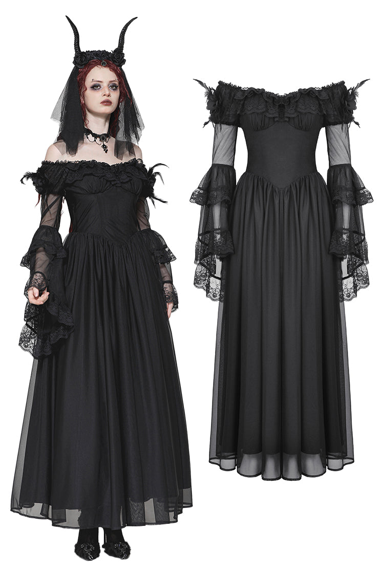 Gothic Black Tulle Feather Fantasy dress DW780 L