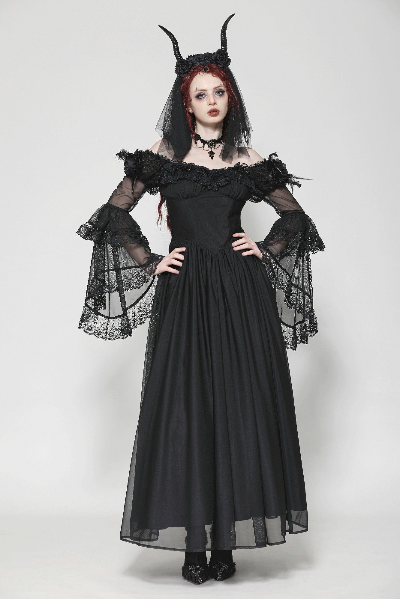 fantasy black dress Gothic Black Tulle Feather Fantasy dress DW780 L