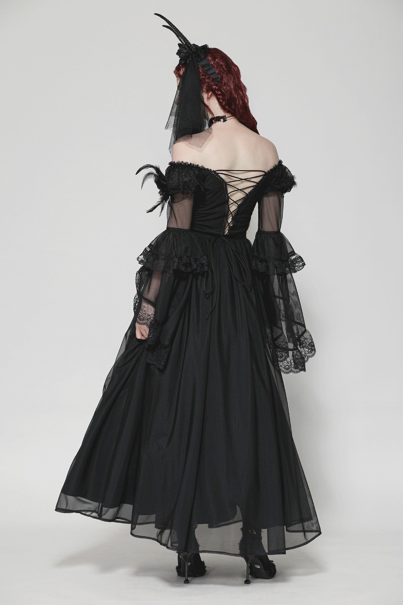 Gothic Black Tulle Feather Fantasy dress DW780 L Gothic Black Tulle Feather Fantasy dress DW780 L