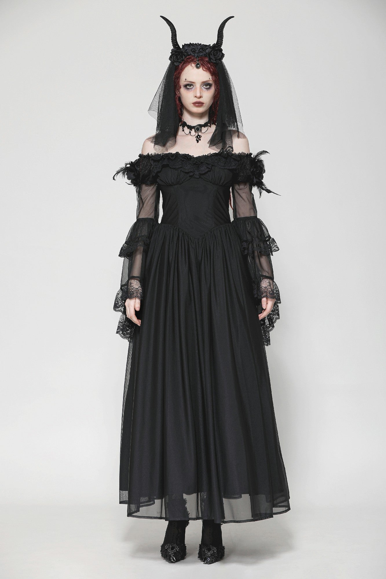 Gothic Black Tulle Feather Fantasy dress DW780 L Gothic Black Tulle Feather Fantasy dress DW780 L