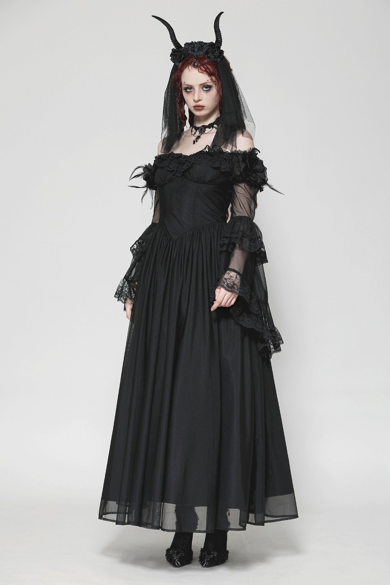 Gothic Black Tulle Feather Fantasy dress DW780 L Gothic Black Tulle Feather Fantasy dress DW780 L