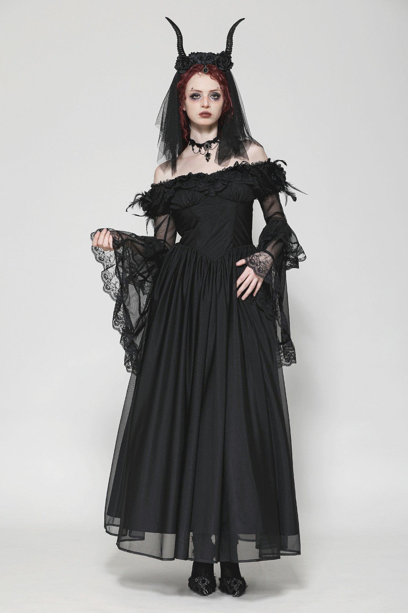 black dress fantasy Moon Phases Wedding Dress Gothic Black Tulle Gown With Train, Ball Gown, Fairy Elven Fantasy Style, Halloween Wedding Dress