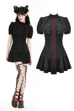 Load image into Gallery viewer, Gothic pleated collar blood-like crystal buttons dress DW969