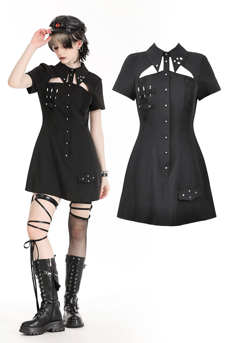 MIIHeart Patch Dress 黒L Panther-plaque cut-out mini dress in Black for Women