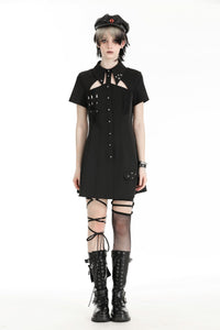 Black military gothic shirt dress DW975
