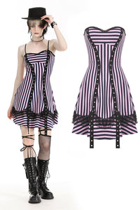 black and purple striped dress Sexy Black Purple Striped Rope Cheshire Cat Gothic Suspender Dress