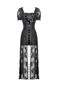 Gothic Faux Two-Piece Lace Velvet Rose Maxi Dress DW998