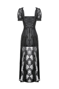 Gothic Faux Two-Piece Lace Velvet Rose Maxi Dress DW998