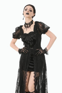 Gothic Faux Two-Piece Lace Velvet Rose Maxi Dress DW998