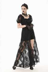 Gothic Faux Two-Piece Lace Velvet Rose Maxi Dress DW998