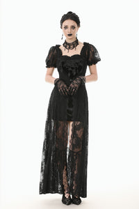 Gothic Faux Two-Piece Lace Velvet Rose Maxi Dress DW998