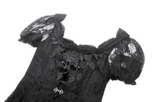 Gothic Faux Two-Piece Lace Velvet Rose Maxi Dress DW998