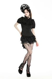 Black dolly ruffled  blouse. IW114