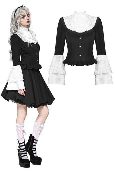 Elegant Gothic Black and White Doll Blouse IW123