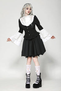 Elegant Gothic Black and White Doll Blouse IW123