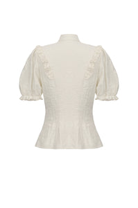 Vintage-Inspired Cotton-Linen Blouse with Sculpted Mushroom Buttons IW125