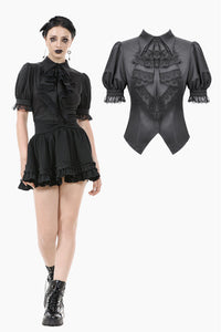 Gothic Short-Sleeve Blouse with Removable Rosette Cravat IW126