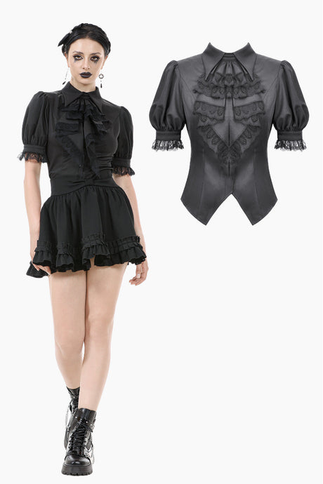 Gothic Short-Sleeve Blouse with Removable Rosette Cravat IW126