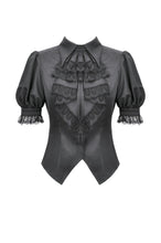 Load image into Gallery viewer, Gothic Short-Sleeve Blouse with Removable Rosette Cravat IW126