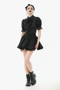 Gothic Short-Sleeve Blouse with Removable Rosette Cravat IW126