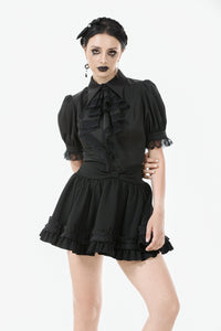 Gothic Short-Sleeve Blouse with Removable Rosette Cravat IW126