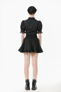Gothic Short-Sleeve Blouse with Removable Rosette Cravat IW126
