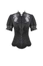 Load image into Gallery viewer, Vintage Lolita Blouse with Pinstripe Texture, Guipure Lace and Detachable Cameo Bow IW146BK