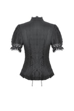 Load image into Gallery viewer, Vintage Lolita Blouse with Pinstripe Texture, Guipure Lace and Detachable Cameo Bow IW146BK