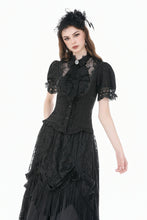 Load image into Gallery viewer, Vintage Lolita Blouse with Pinstripe Texture, Guipure Lace and Detachable Cameo Bow IW146BK