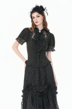 Load image into Gallery viewer, Vintage Lolita Blouse with Pinstripe Texture, Guipure Lace and Detachable Cameo Bow IW146BK