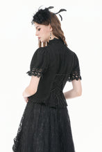 Load image into Gallery viewer, Vintage Lolita Blouse with Pinstripe Texture, Guipure Lace and Detachable Cameo Bow IW146BK
