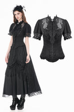 Load image into Gallery viewer, Vintage Lolita Blouse with Pinstripe Texture, Guipure Lace and Detachable Cameo Bow IW146BK