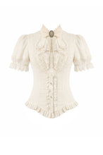 Load image into Gallery viewer, Daylight Verse - Retro Victorian Lace Patchwork Puff Sleeve Slim Blouse IW146WH
