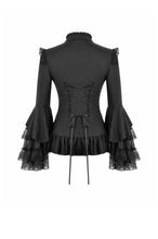 Load image into Gallery viewer, Victorian Gothic Blouse with Ruffled Collar and Layered Lace Bell Sleeves IW147