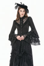 Load image into Gallery viewer, Victorian Gothic Blouse with Ruffled Collar and Layered Lace Bell Sleeves IW147