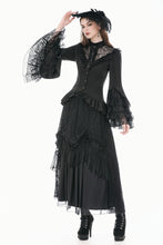 Load image into Gallery viewer, Victorian Gothic Blouse with Ruffled Collar and Layered Lace Bell Sleeves IW147