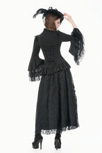 Load image into Gallery viewer, Victorian Gothic Blouse with Ruffled Collar and Layered Lace Bell Sleeves IW147