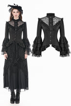 Load image into Gallery viewer, Victorian Gothic Blouse with Ruffled Collar and Layered Lace Bell Sleeves IW147