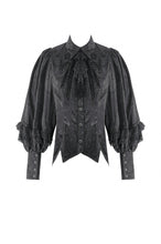 Load image into Gallery viewer, Gothic Victorian Blouse with Rose Jacquard and Ruffled Lace Jabot IW148