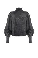 Load image into Gallery viewer, Gothic Victorian Blouse with Rose Jacquard and Ruffled Lace Jabot IW148