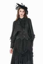 Load image into Gallery viewer, Gothic Victorian Blouse with Rose Jacquard and Ruffled Lace Jabot IW148