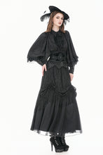 Load image into Gallery viewer, Gothic Victorian Blouse with Rose Jacquard and Ruffled Lace Jabot IW148
