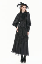 Load image into Gallery viewer, Gothic Victorian Blouse with Rose Jacquard and Ruffled Lace Jabot IW148