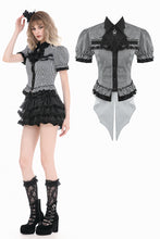 Load image into Gallery viewer, Goth Academy Style Striped Bat Collar Spiderweb Swish Tail Blouse IW149