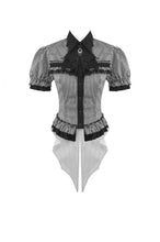 Load image into Gallery viewer, Goth Academy Style Striped Bat Collar Spiderweb Swish Tail Blouse IW149